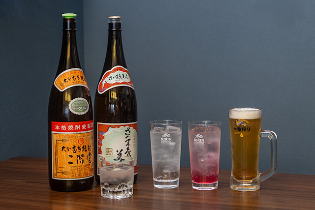 焼酎 芋（島美人）、生ビール中